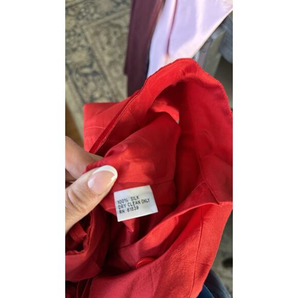 Teri Jon Red Silk Bubble Flower Button Up Mini Dress Cocktail 4 - Picture 3 of 10